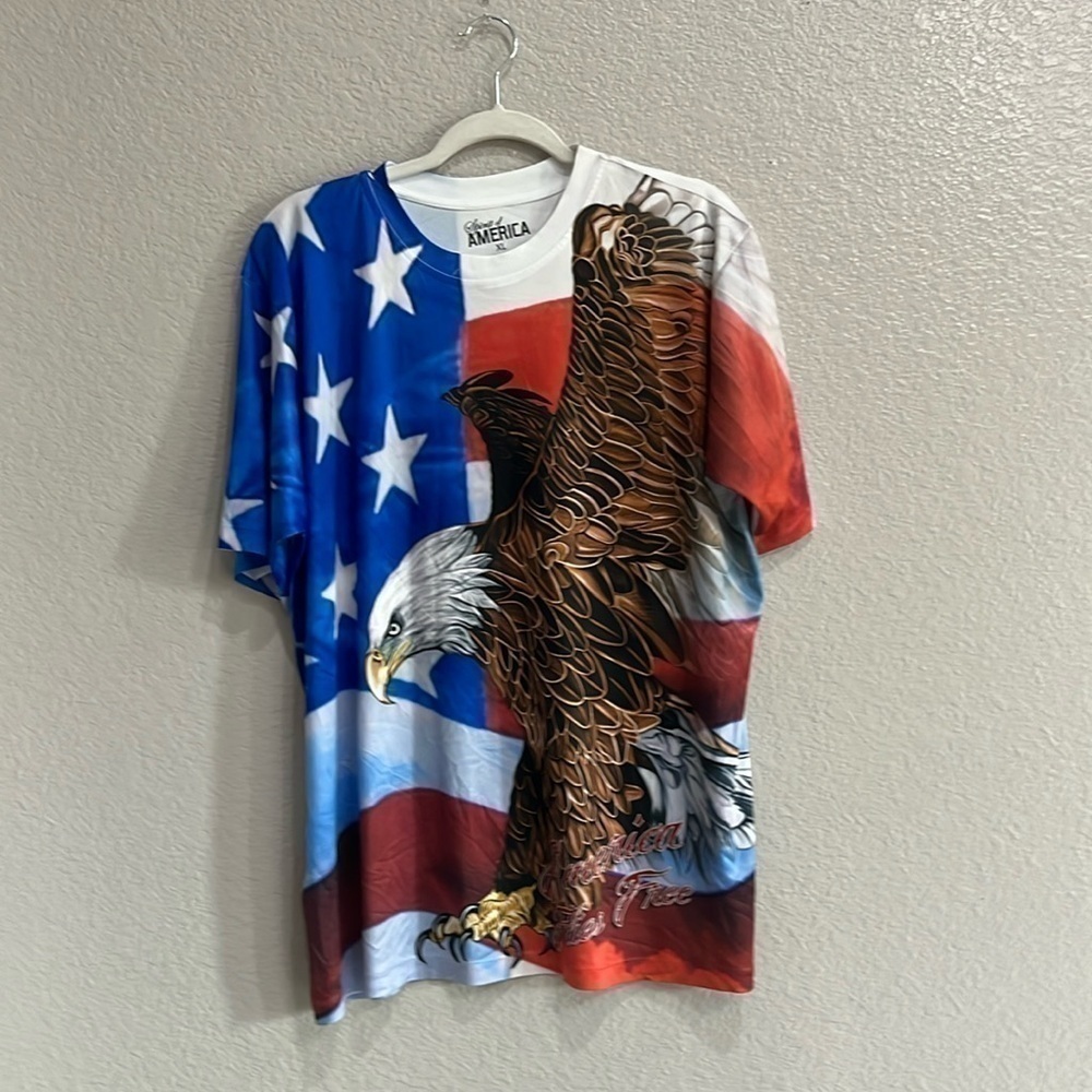 MENS‎ XL (46/48) Spirit Of America T-Shirt 2 SIDED ALL OVER PRINT Eagle Flag
